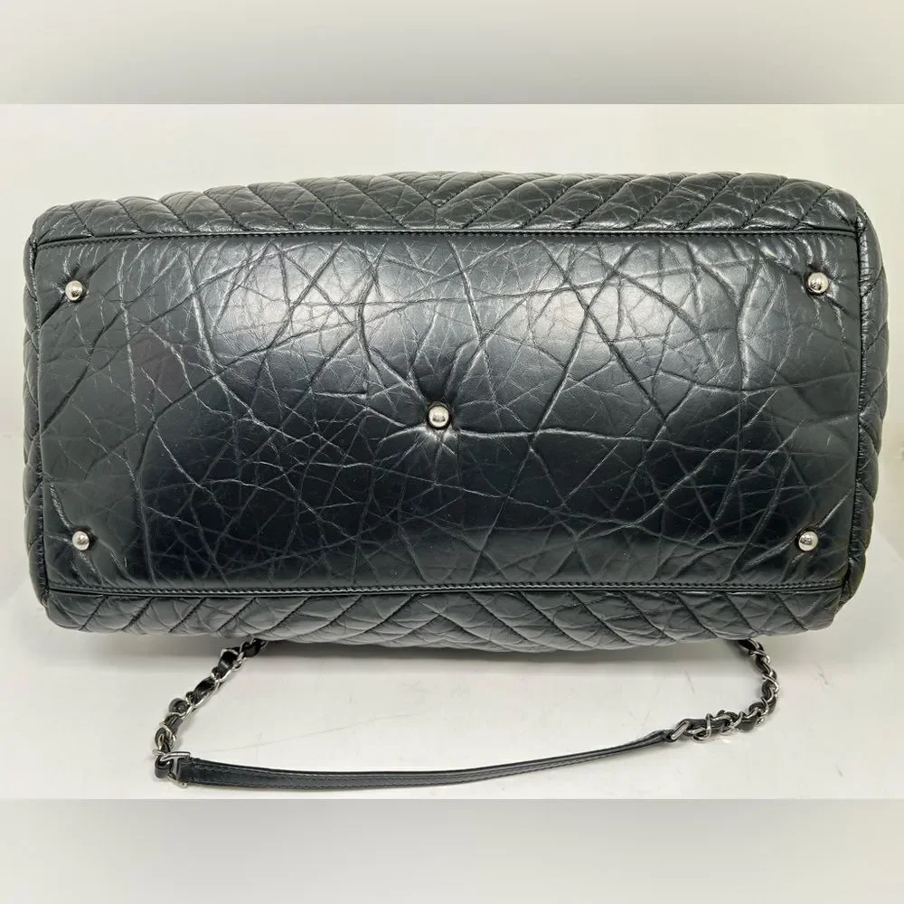 Chanel Soft Bowling Bag Chevron Aged Claf Skin Large Bag